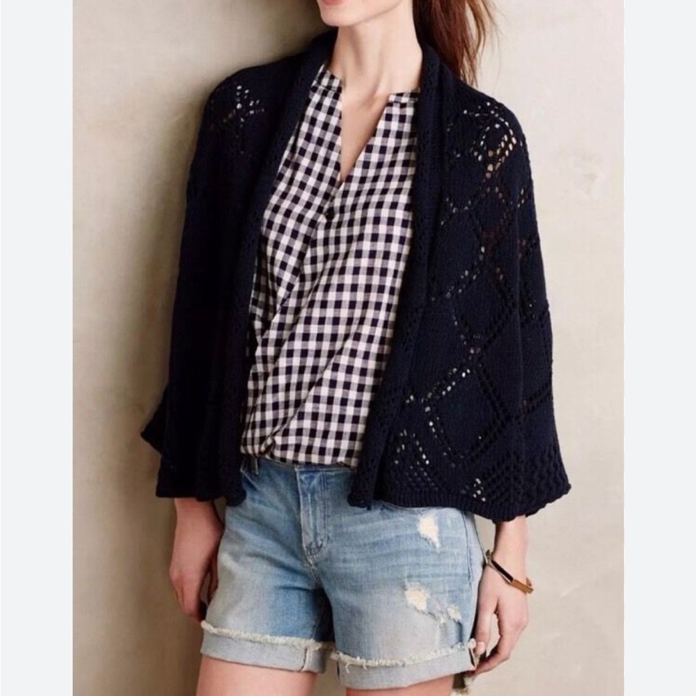 Anthropologie Angel of the North Womens Size XS/S Navy Wide Knit Cape Cardigan